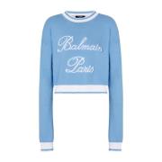 Balmain Signaturstickad tröja Blue, Dam