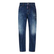 Dsquared2 Indigo Blå Bomull Denim Logo Print Byxor Blue, Herr