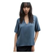 Ahlvar Gallery Yoli silke v-ringad blus Blue, Dam