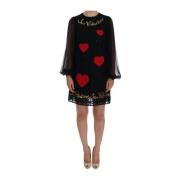 Dolce & Gabbana Svart Spetsklänning med Rött Hjärtapplikation Black, D...