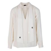 Elisabetta Franchi Elegant krämfärgad blus med V-ringning och krage Wh...