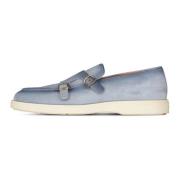 Santoni Sammet Dubbel Monkstraps Gummi Sula Italien Blue, Herr