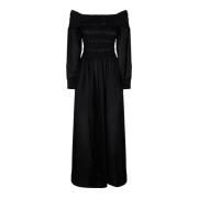 Max Mara Svart Off-Shoulder Ullklänning med Broderi Black, Dam