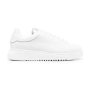 Emporio Armani Vita Läder Låga Sneakers White, Herr