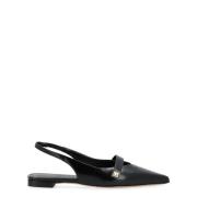 Max Mara Svart läderplatt sandal med slingback design Black, Dam