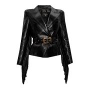 Balmain Läderjacka med fransar Black, Dam