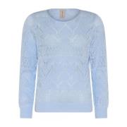 Skovhuus Ljusblå Openwork O-Neck Pullover Blue, Dam