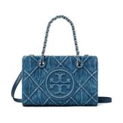 Tory Burch Denim Logo Präglad Kedjeväska Blue, Dam