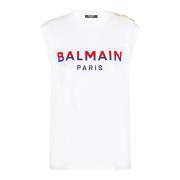 Balmain Flocked Paris T-shirt White, Dam