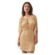 Antik Batik Mini klänning handbroderad med pärlor Dune Beige, Dam