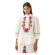 Antik Batik Handbroderad blus Clotilda White, Dam