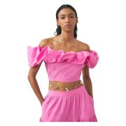 Antik Batik Stropplös Bomull Poplin Crop Top Pink, Dam