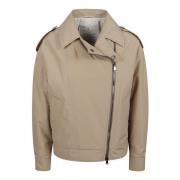 Brunello Cucinelli Vattenavvisande Lätt Taffeta Jacka Beige, Dam