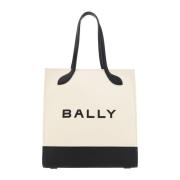 Bally Vit och svart lädertote axelväska Beige, Dam