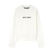 Palm Angels Sweatshirt med Logo Print och Crew Neck White, Herr