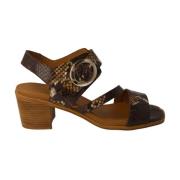 Calce Brun läder skala tryck sandal Brown, Dam