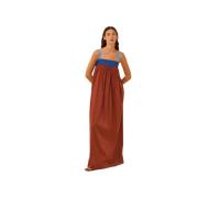 Semicouture Tvåfärgad Poplin Maxi Klänning med Grosgrain Band Brown, D...