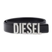 Diesel Läderbälte med chunky logobokstäver Black, Dam