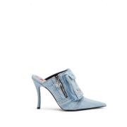 Diesel Mulor med klack i solblekt denim Blue, Dam