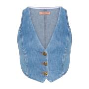 Twinset Stilig Denim Gilet Väst Blue, Dam