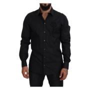 Dolce & Gabbana Svarta rosor Slim Fit bomullsskjorta Black, Herr