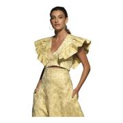 Moskada Gul Brokad V-ringad Crop Top Yellow, Dam