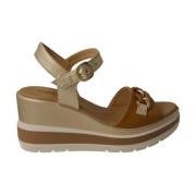 Nerogiardini Kvinnors Läder Kil Sandal Guld Brown, Dam