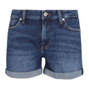 7 For All Mankind Mörkblå Mid Roll Shorts Sea Star Blue, Dam