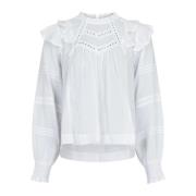 Neo Noir Feminin Spetsblus med Puffärmar White, Dam