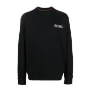 Ermenegildo Zegna Svart Logo Print Sweatshirt Black, Herr