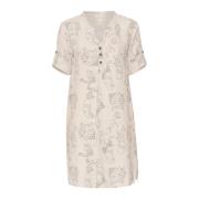 Cream Face Print Caftan Kort Klänning Beige, Dam