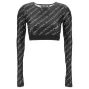 Versace Jeans Couture Logo-underband Crop Top Svart Black, Dam