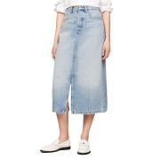 Tommy Hilfiger Midi Straight Kjol i Ash Blue, Dam