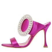 Manolo Blahnik Pre-owned Pre-owned Satin sandaler Purple, Dam