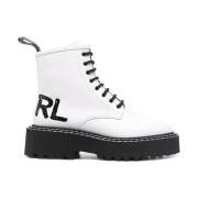 Karl Lagerfeld Vita Ankelboots Casual Stängda Platta Skor White, Dam