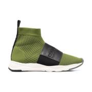 Balmain Grön Elegant Stängda Platta Sneakers Green, Herr