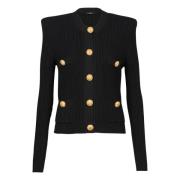 Balmain Kortstickad kofta med guldtonade knappar Black, Dam