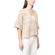 Twinset Stickad cardigan med öppen design och lurex-detaljer Beige, Da...