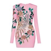 Balmain Broderade rosor klänning Multicolor, Dam