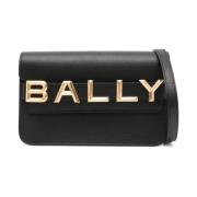 Bally Logo-Lettering Läder Crossbody-väska Black, Dam