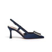 Roberto Festa Blå satin strass spänne slingback Blue, Dam