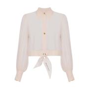 Elisabetta Franchi Silke Georgette Crop Top med Rynkade Ärmar Pink, Da...