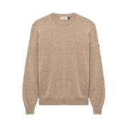 Roy Roger's Denim Patch Crewneck Sweater Beige, Herr