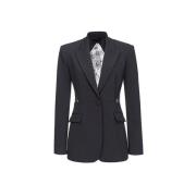 Pinko Svart Stretch Crepe Blazer med Spetsinsats Black, Dam