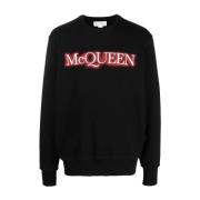 Alexander McQueen Svart Logo Print Sweatshirt Rund Hals Black, Herr