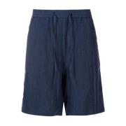 Emporio Armani Blå Linne Dragsko Bermuda Shorts Blue, Herr