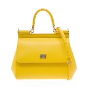 Dolce & Gabbana Gul läderhandväska med logoplatta Yellow, Dam