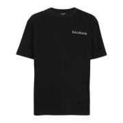 Balmain Oversized bomull T-shirt med liten Paris logotyp Black, Herr