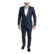 Dolce & Gabbana Metallic Blue Slim Fit 2-Delat Kostym Blue, Herr