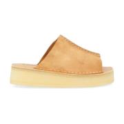 Clarks Tan Suede Kil Slide Sandal Brown, Dam